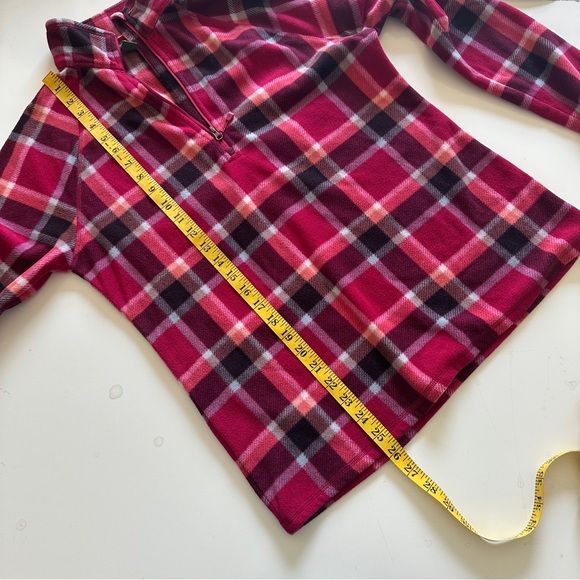 Eddie Bauer fleece 1/4 zip plaid pullover pink maroon SIZE Medium NWT - Picture 9 of 12